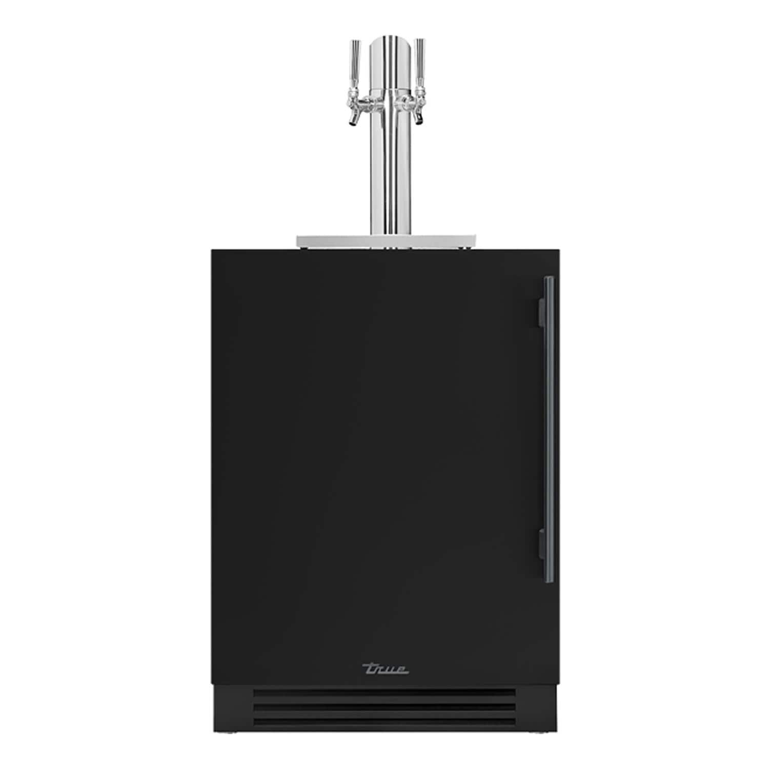 True 24 Inch Left Hinge Outdoor Dual Tap Beverage Dispenser - Matte Black w/ Pewter Handle - TUR-24DD-L-OP-C~DSK-027-H05