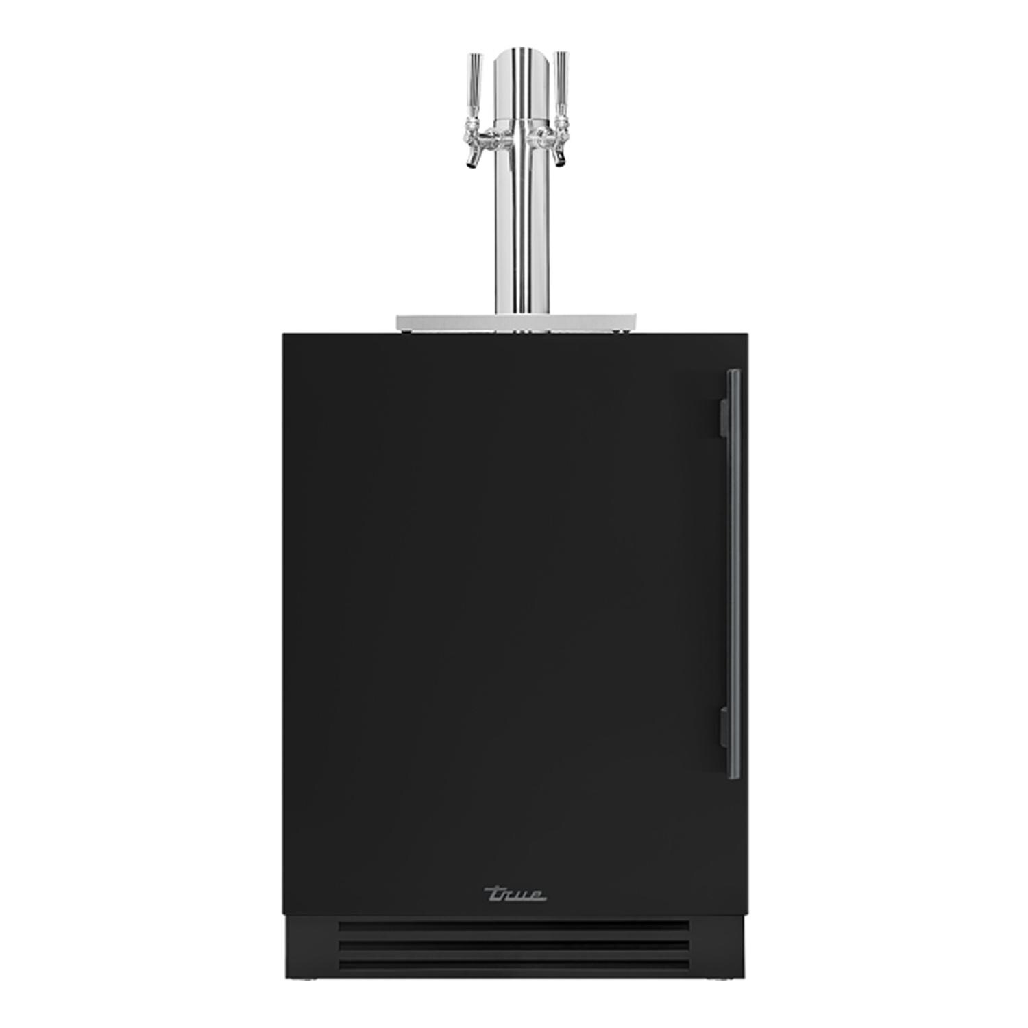 True TUR-24DD-L-OP-C~DSK-027-H05 24 Inch Left Hinge Outdoor Dual Tap Beverage Dispenser - Matte Black w/ Pewter Handle - White Background thumbnail
