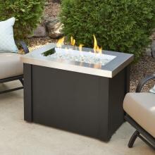 The Outdoor GreatRoom Company Providence 32-Inch Rectangular Natural Gas Fire Pit Table with 24-Inch Crystal Fire Burner - Stainless Steel - Ships As Propane With Conversion Fittings - PROV-1224-SS-NG