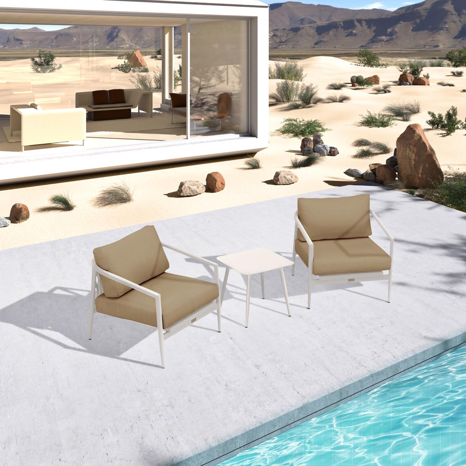 Lakeview Midnight Cove 3 Pc Aluminum Club Chair Seating Set in Urban Stone/Carrera/Heather Beige - Top - Lifestyle thumbnail