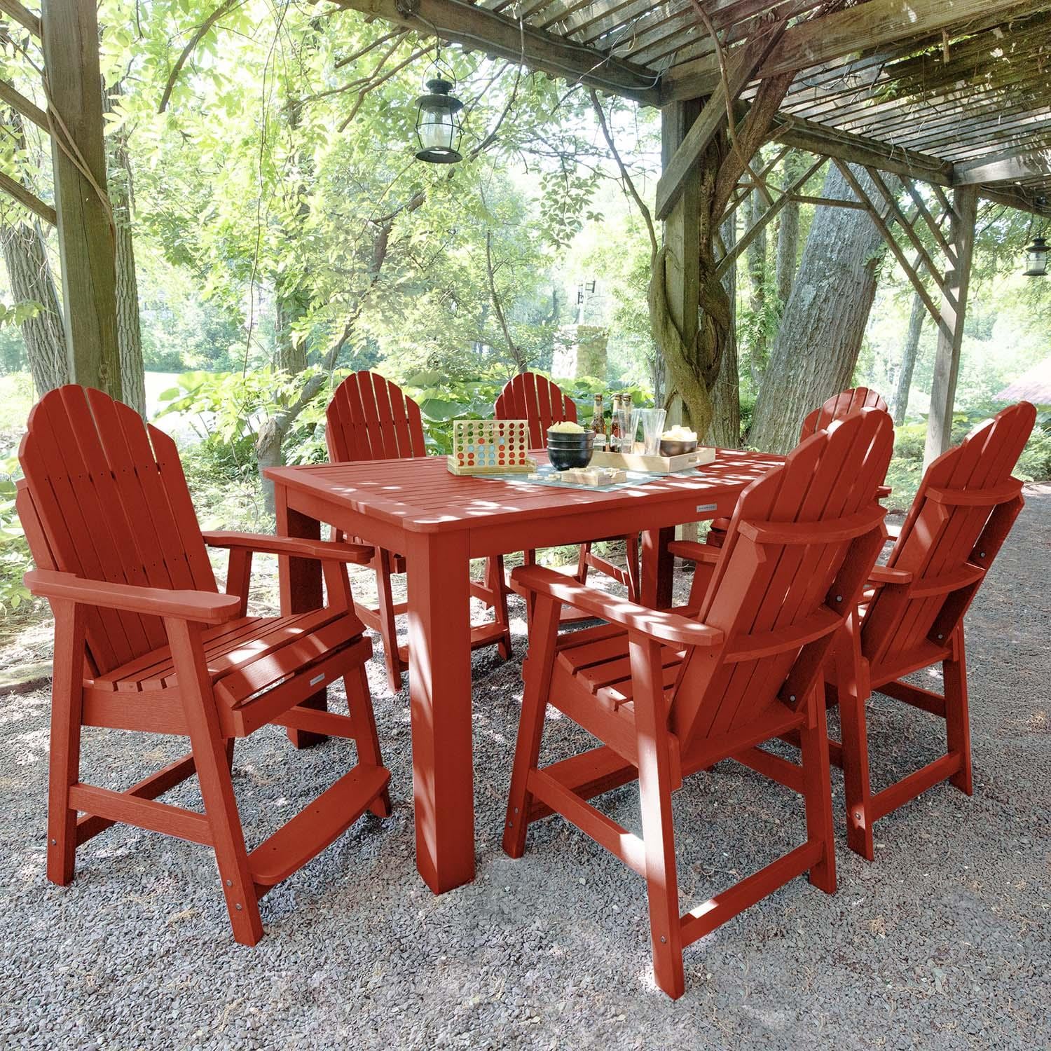 Dream Bay 7 Pc Recycled Plastic Rectangular Counter Height Dining Set in Rustic Red by Lakeview Outdoor Designs