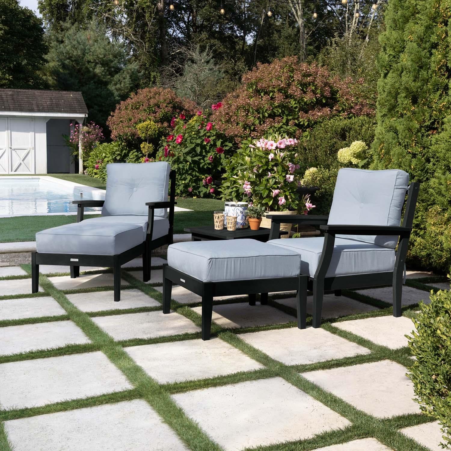 Blushing Bay 5 Pc Recycled Plastic Seating Set in Bliss Dew/Black by Lakeview Outdoor Designs - Right Angled - Lifestyle thumbnail