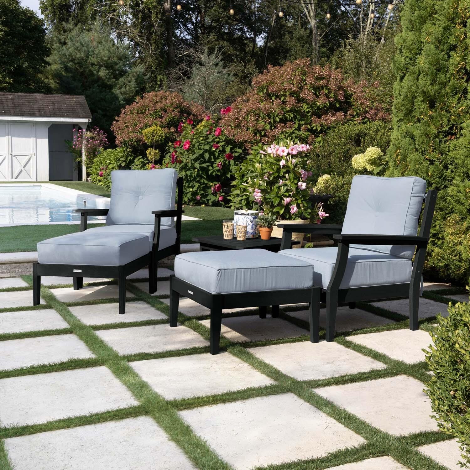Blushing Bay 5 Pc Recycled Plastic Seating Set in Bliss Dew/Black by Lakeview Outdoor Designs - Right Angled - Lifestyle thumbnail