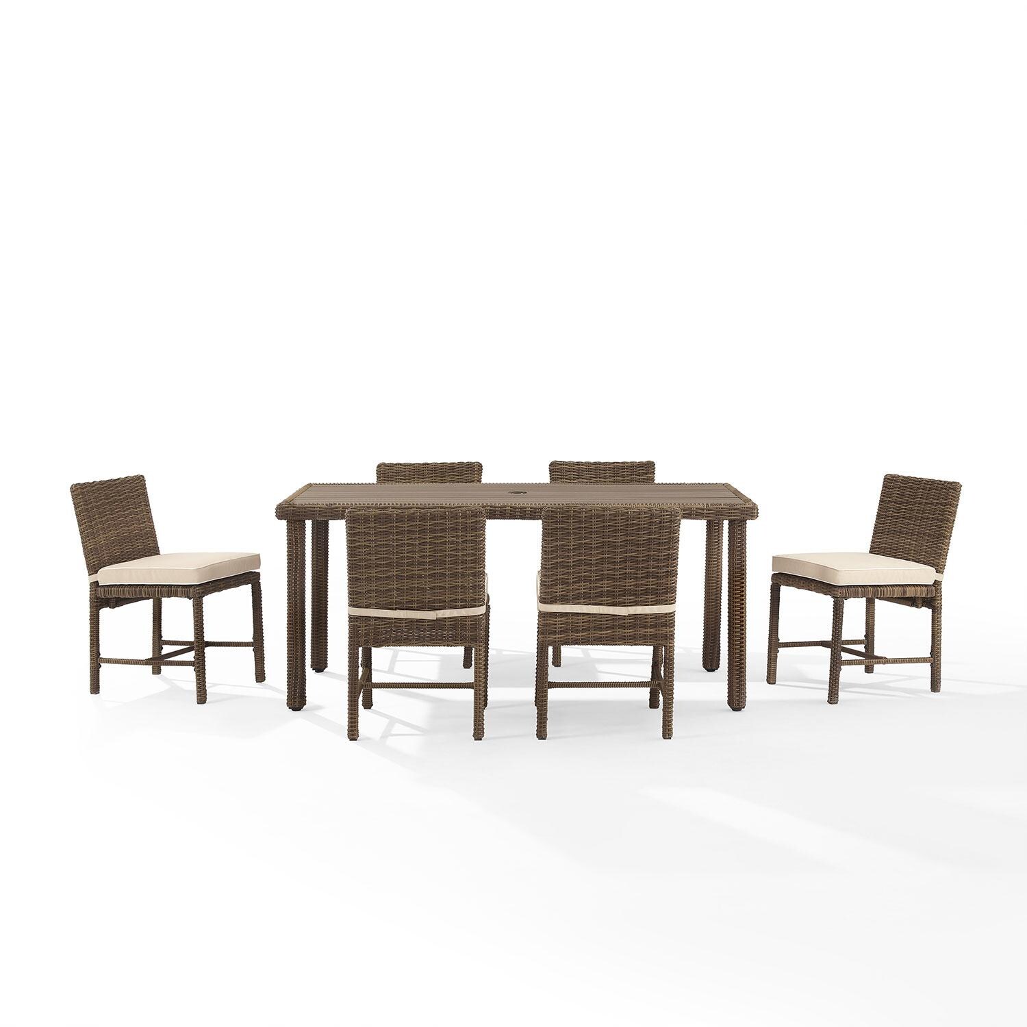 Ultimate Patio UP-92653WB-SA 7Pc Wicker Outdoor Dining Set in Sand - Front View - White Background thumbnail