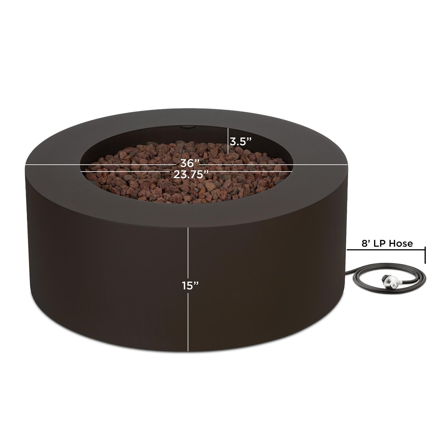 Elysian 36-in Round Steel Propane Fire Pit Table in Dark Bronze by Lakeview Outdoor Designs - Dimensional thumbnail