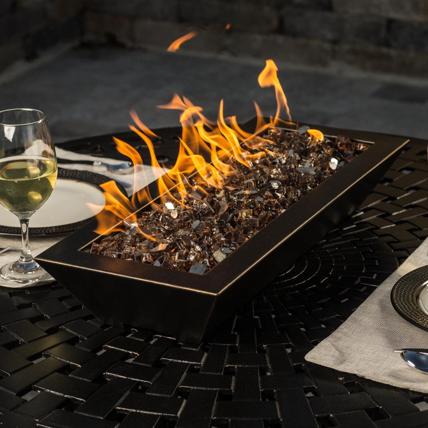 BBQGuys Signature Series Westfalen 18-Inch Table-Top Propane Fire Pit - Oil Rubbed Bronze - Top View - Shown with 1/2 inch Roman Bronze Reflective Fire Glass (Sold Separately) thumbnail