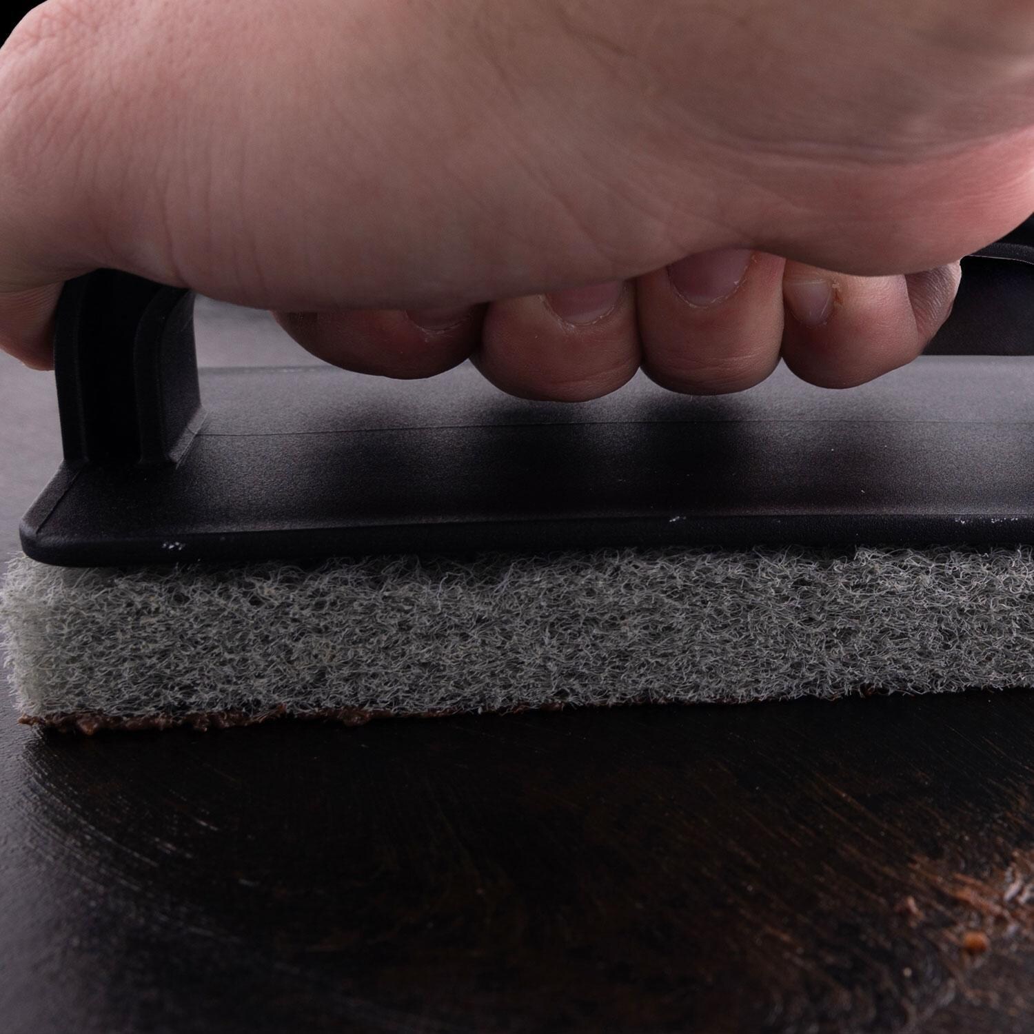 GrillPro 91203 4 Pc Griddle Scrubber Cleaning Kit - In Use - Close Up - Lifestyle thumbnail