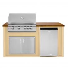BBQGuys.com 6 Ft BBQ Island With Blaze 32-Inch Natural Gas Grill, Double Access Door & Compact Refrigerator - Cork Wedge/Tan - BLZAD4.5NG-6VP4CWMT image