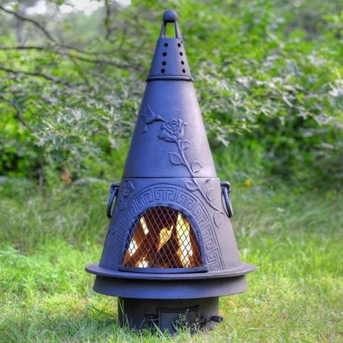 The Blue Rooster Garden Style Cast Aluminum Chiminea With Propane Gas Conversion Kit - Charcoal