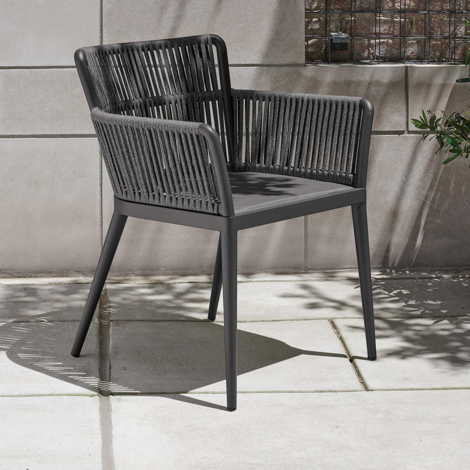 Oxford Garden Nette Olefin Rope & Aluminum Dining Chair W/ Ninja Sling Seat in Carbon/Pewter thumbnail