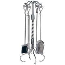 UniFlame 5-Piece Pewter Wrought Iron Fireplace Tool Set With Heart Handles - F-1619 image