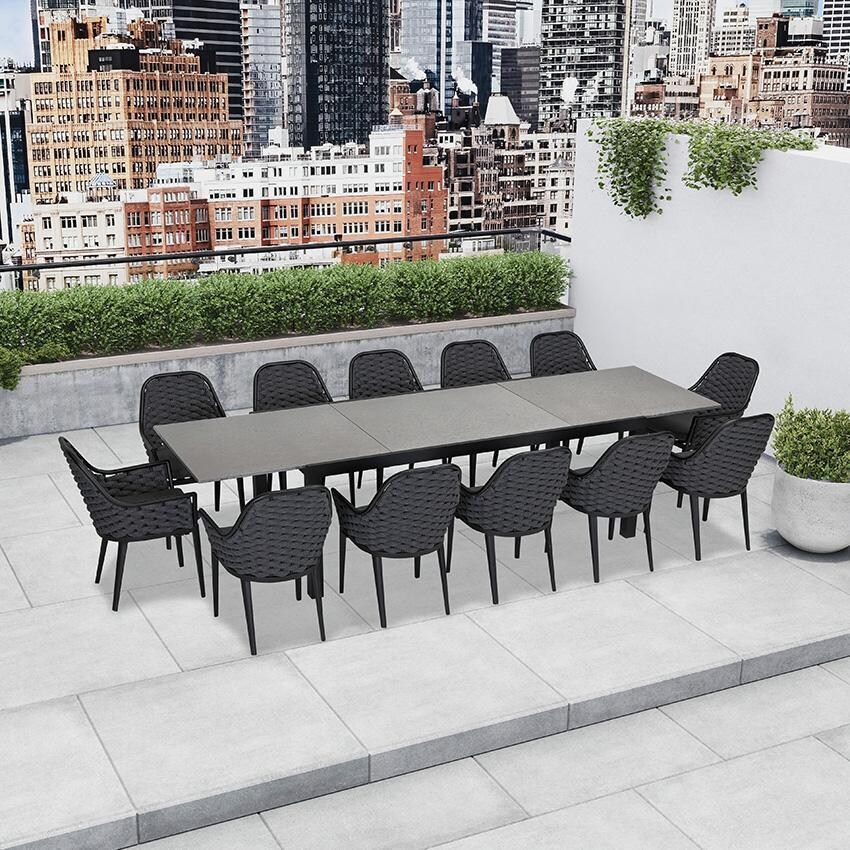 Chloe Bay 13 Pc Aluminum Extendable Dining Set in Black/Concrete by Lakeview - Top View Angle - Lifestyle thumbnail