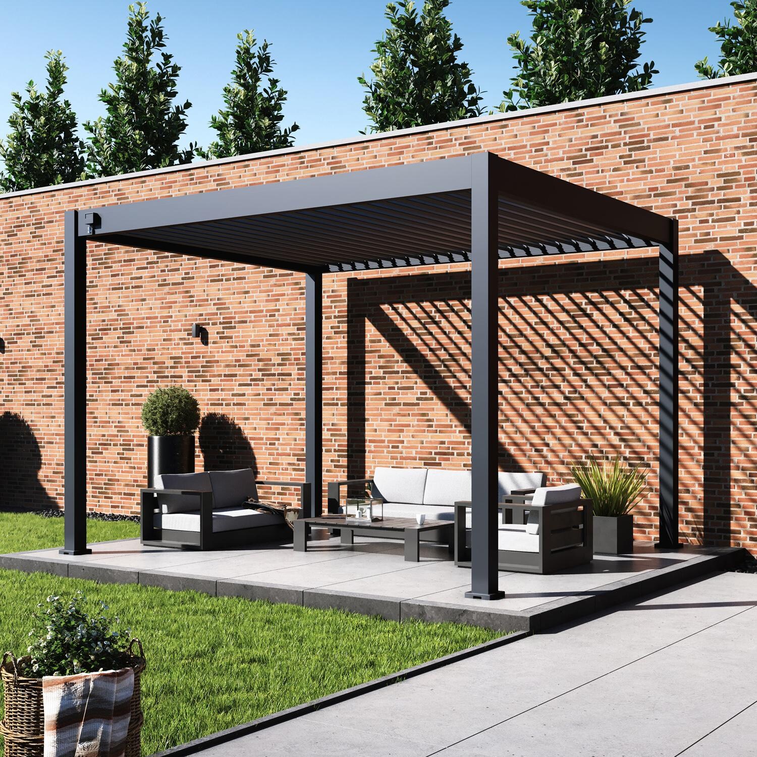 Grand Tuscan 10' x 12' Slate Gray Aluminum Louvered Pergola by Paragon Outdoor