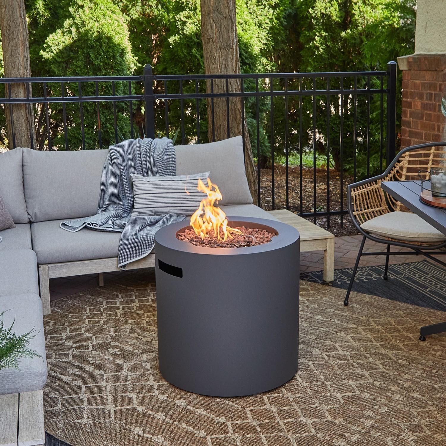 Elysian 24 Inch Round Steel Propane Fire Pit Table in Weathered Slate by Lakeview - Alternate - Lifestyle thumbnail
