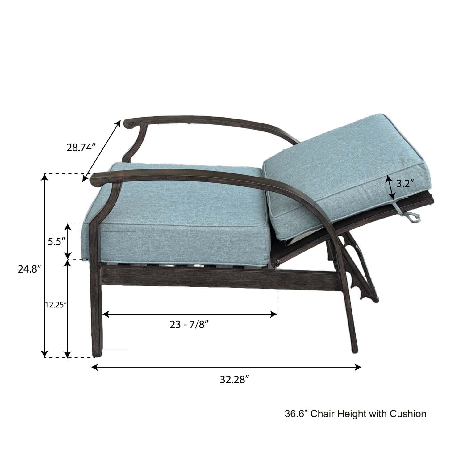 Atlantis 5 Pc Aluminum Seating Set in Walnut/Spa by Darlee - Chair - Dimensional thumbnail