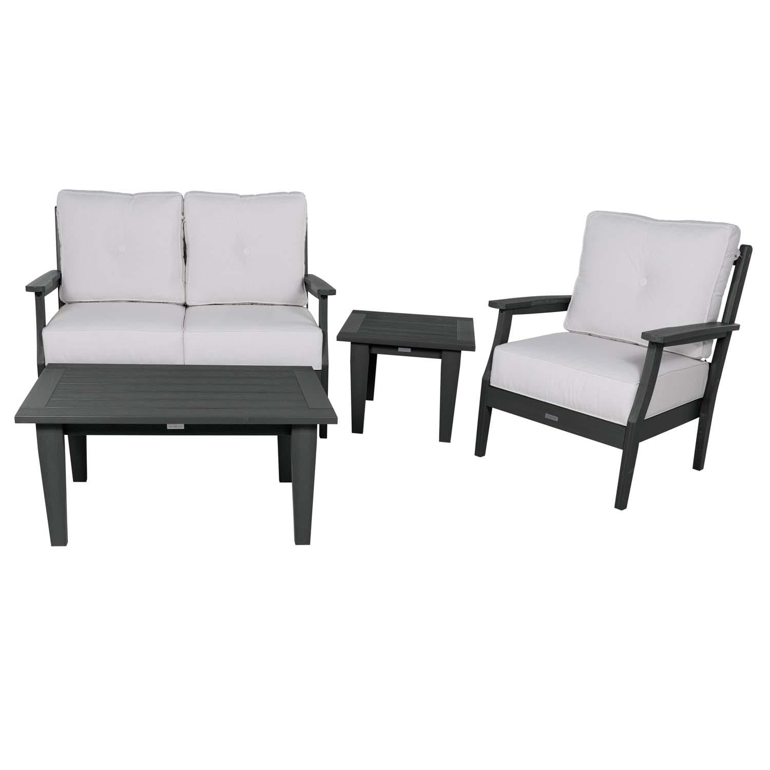 Blushing Bay 4 Pc Recycled Plastic Seating Set in Bliss Linen/Black by Lakeview Outdoor Designs - Front View - White Background thumbnail