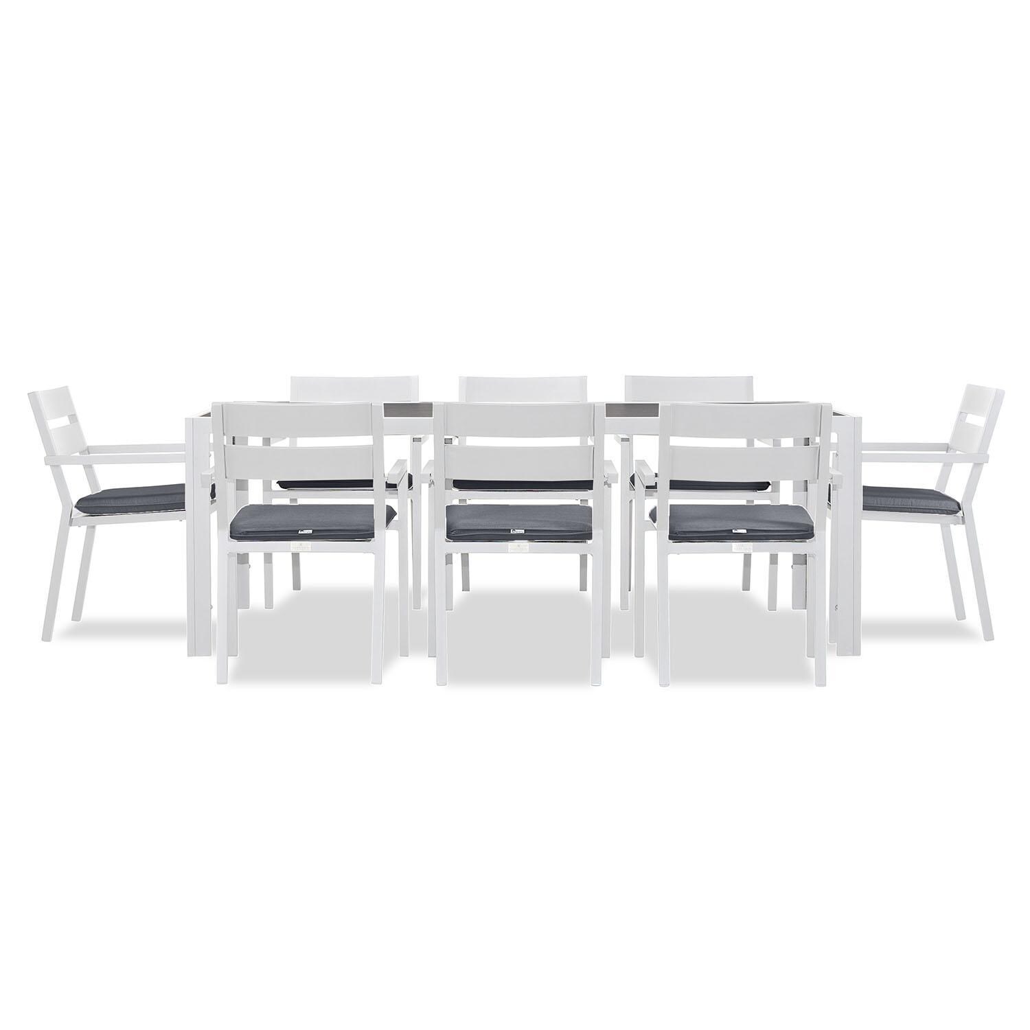 Calm Bay 9 Pc Rectangular Dining Set in White/Canvas Charcoal by Lakeview - White Background 2 thumbnail