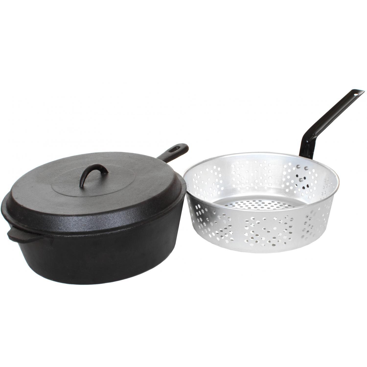 Cajun Classic 6-Quart Seasoned Cast Iron Chicken Fryer With Basket - GL10495AS