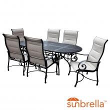 Elysian 7 Piece Padded Sunbrella Sling Patio Dining Set W/ 84 Inch Oval Table By Lakeview Outdoor Designs image