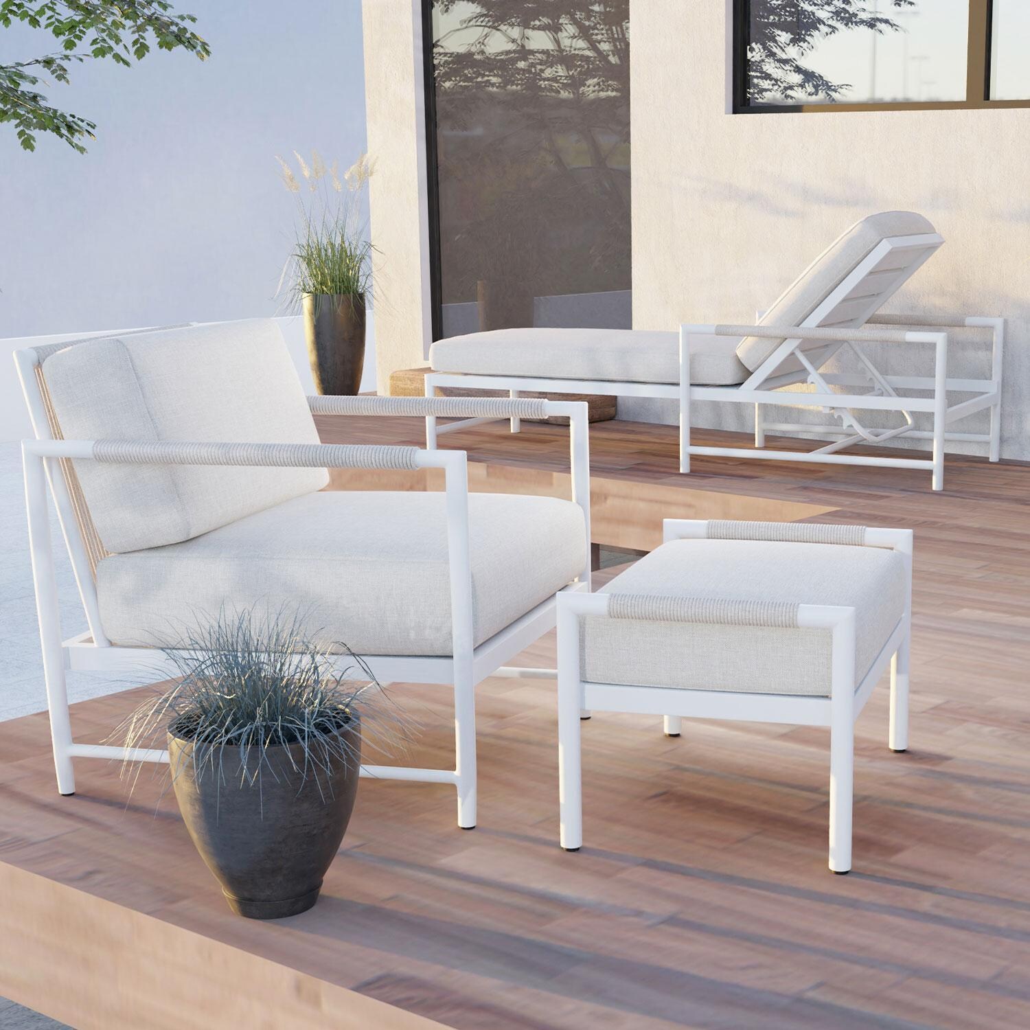 Sabbia Aluminum Chaise Lounge in Echo Midnight w/ No Welt by Sunset West - Patio - Shown in Echo Ash Cushion Color finish - Lifestyle thumbnail