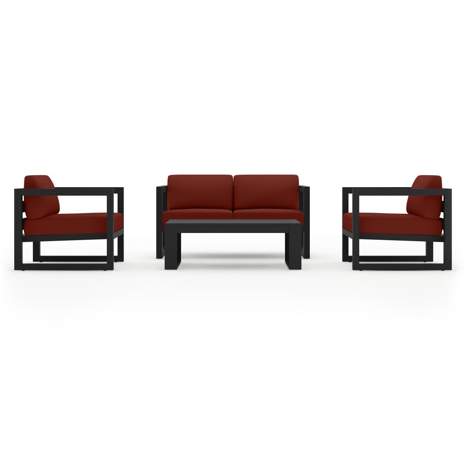 Misty Cove 4 Pc Aluminum Seating Set w/ Portal Coffee Table in Black/Canvas Henna by Lakeview Outdoor Designs