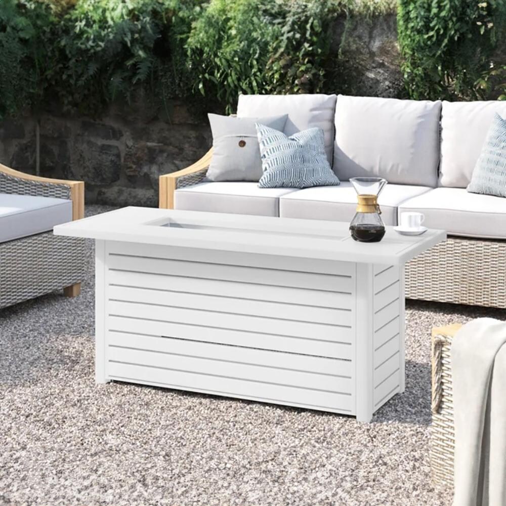 Regina Bay 54 Inch Rectangular Steel Propane Fire Pit Table in White by Ultimate Patio