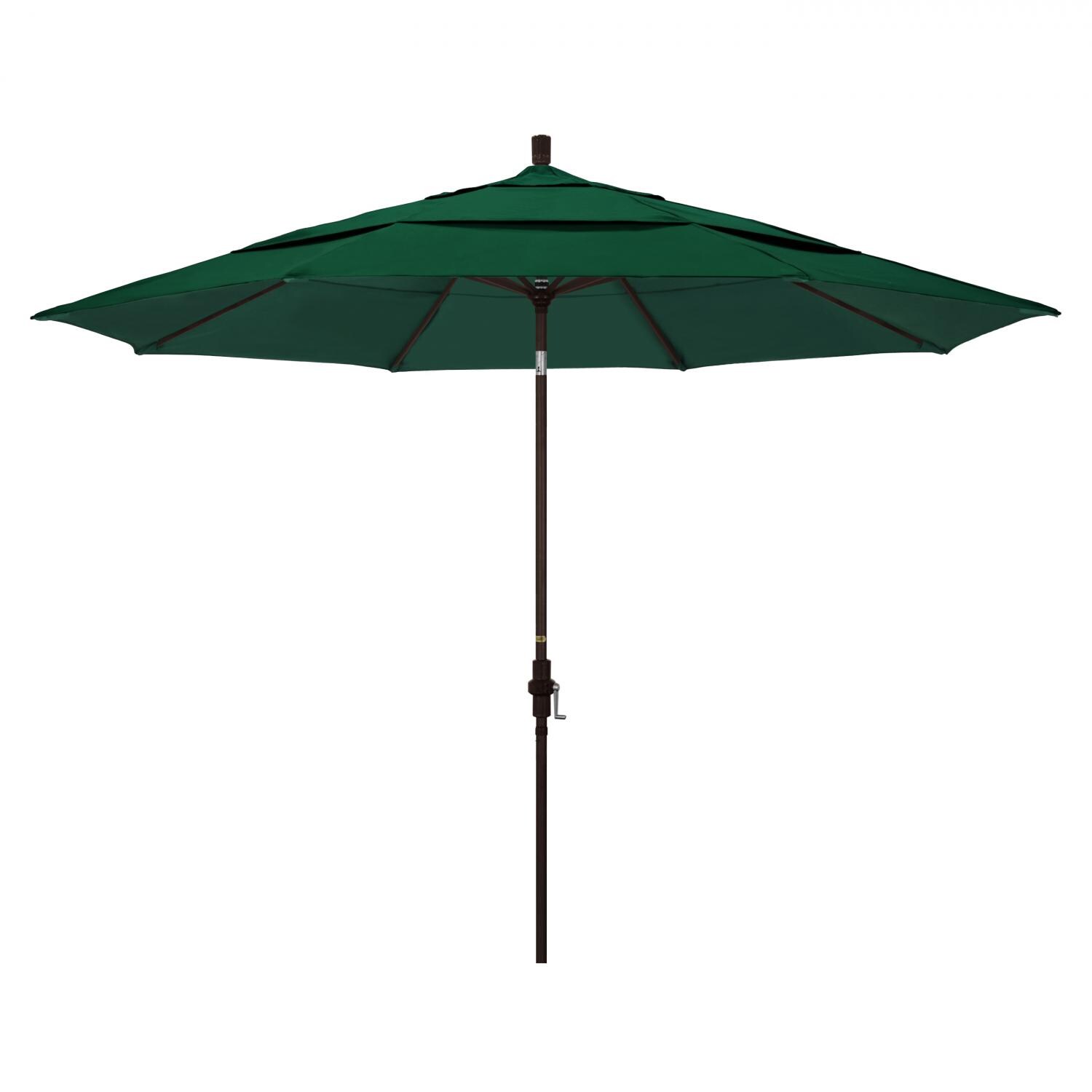 California Umbrella 11 Ft Octagonal Aluminum Collar Tilt Patio Umbrella W/ Crank Lift & Aluminum Ribs - Bronze Frame / Sunbrella Canvas Forest Green Canopy thumbnail