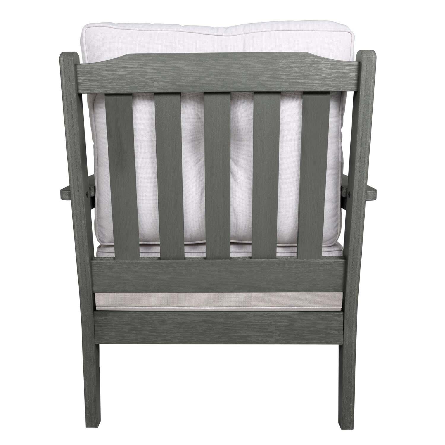 Blushing Bay 5 Pc Recycled Plastic Seating Set in Bliss Linen/Coastal Teak by Lakeview Outdoor Designs - Chair Back View - White Background thumbnail
