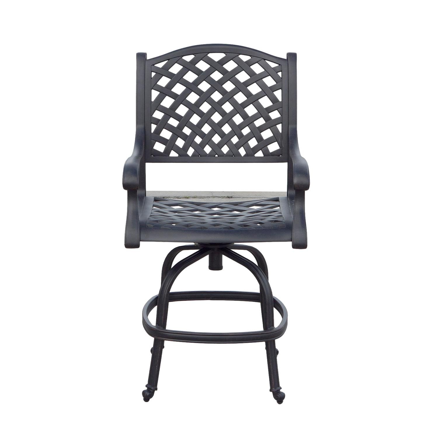 Nassau Cast Aluminum Swivel Counter Height Bar Stool in Antique Bronze/Sky Blue by Darlee - Front View - Shown W/ No Cushion - White Background thumbnail