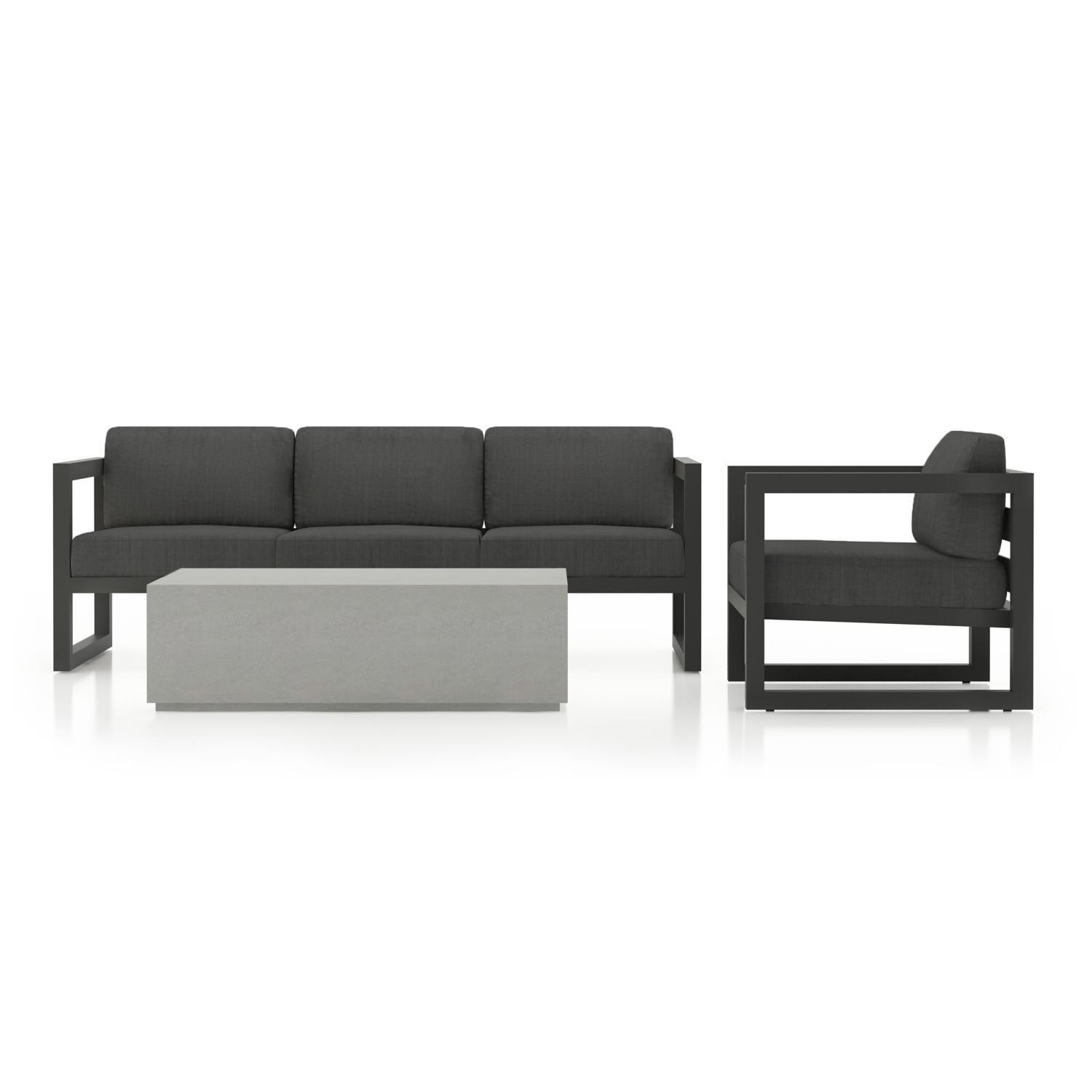 Misty Cove 3 Piece Seating Set in Slate w/Coffee Table & Canvas Charcoal Cushions by Lakeview - Complete Set - Lifestyle thumbnail