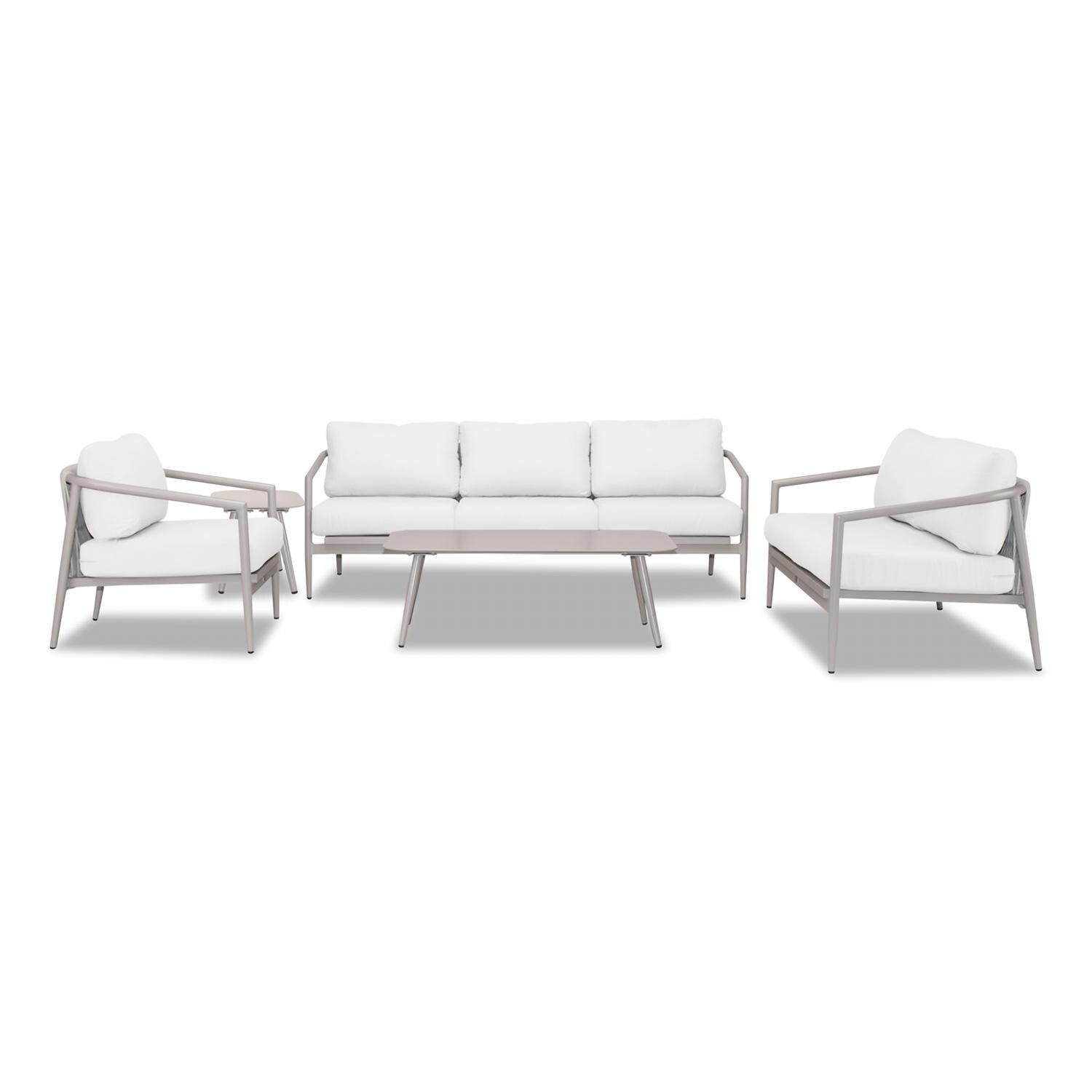 Lakeview Midnight Cove 5 Pc Aluminum Sofa Seating Set in Urban Stone/Canvas Natural - White Background thumbnail