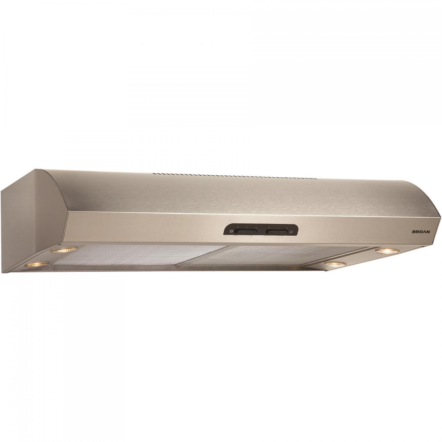Broan 42-Inch 300 CFM Under Cabinet Range Hood - Stainless Steel - QP142SS - Lit thumbnail