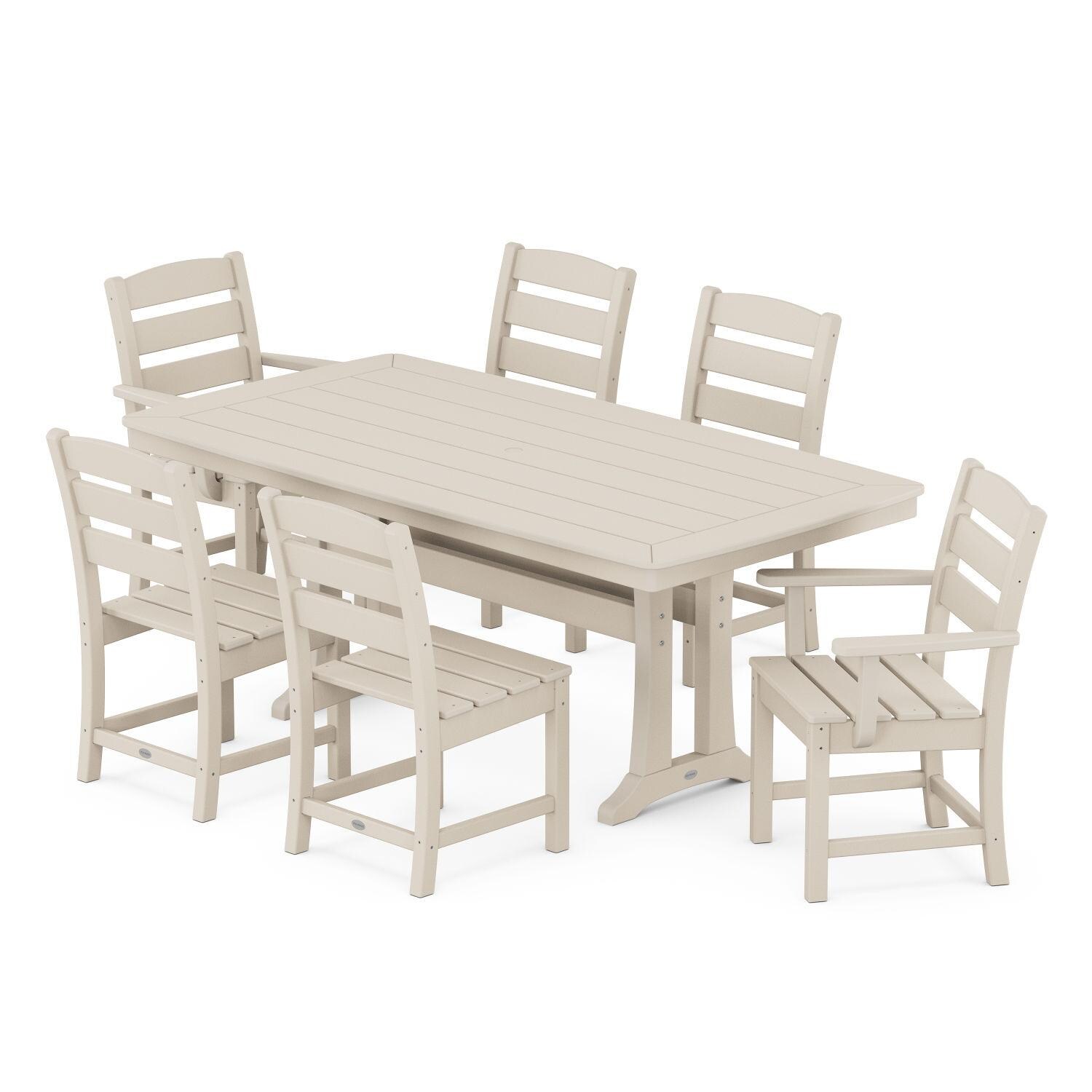 POLYWOOD Lakeside 7-Piece Nautical Trestle Dining Set - Sand