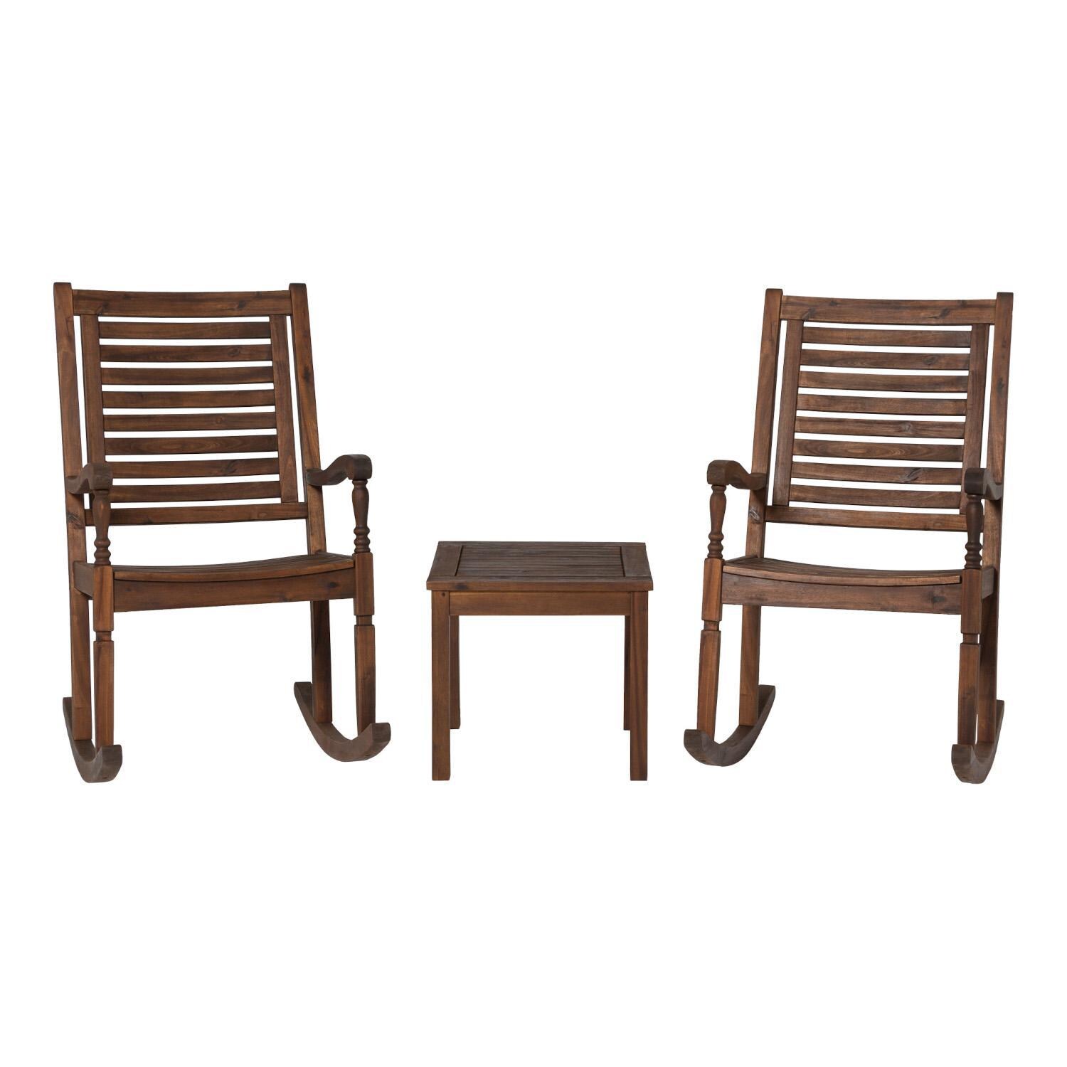 Ultimate Patio 3 Piece Acacia Patio Rocking Chair Set W/ 20 X 20 Square End Table - Dark Brown - Front View thumbnail