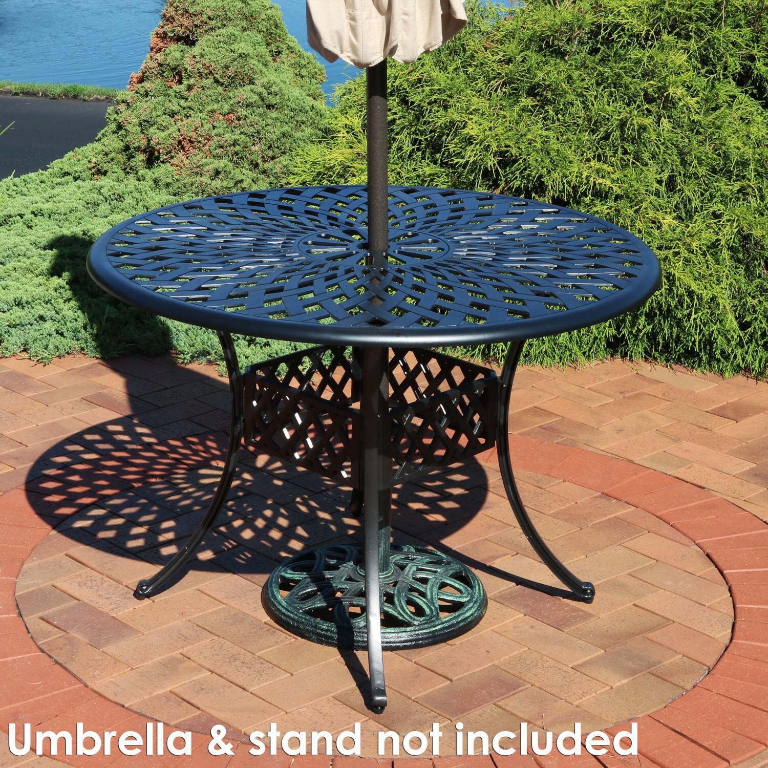 Ultimate Patio 41 1/2-Inch Round Cast Aluminum Outdoor Patio Table W/ Crossweave Design - With Umbrella & Stand (sold separately) thumbnail