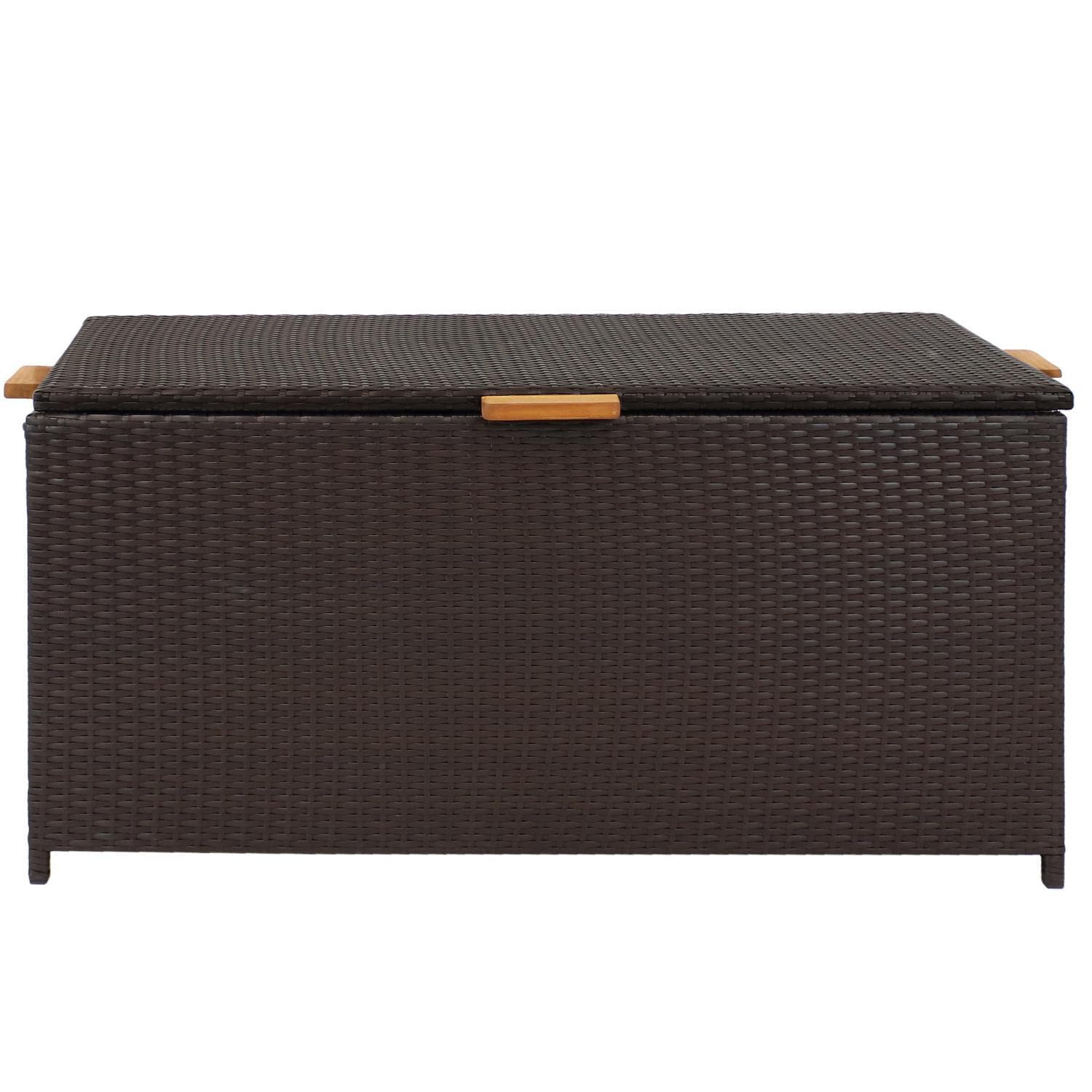 Ultimate Patio 75-Gallon Indoor/Outdoor Resin Wicker Storage Box W/ Acacia Wood Handles - Front View thumbnail