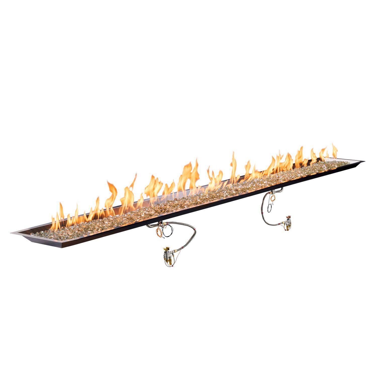 The Outdoor GreatRoom Company CFP12120-B-NG Crystal Fire Plus 120-in Linear Natural Gas Fire Pit Burner Kit - Crystals Added - On - White Background thumbnail