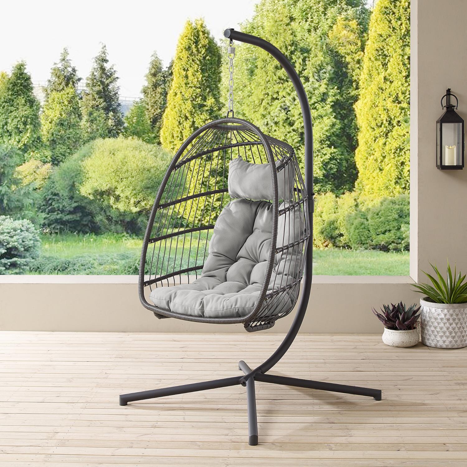 Ultimate Patio Resin Rattan Swing Chair W/ Steel Frame - Gray/Gray - Lifestyle thumbnail