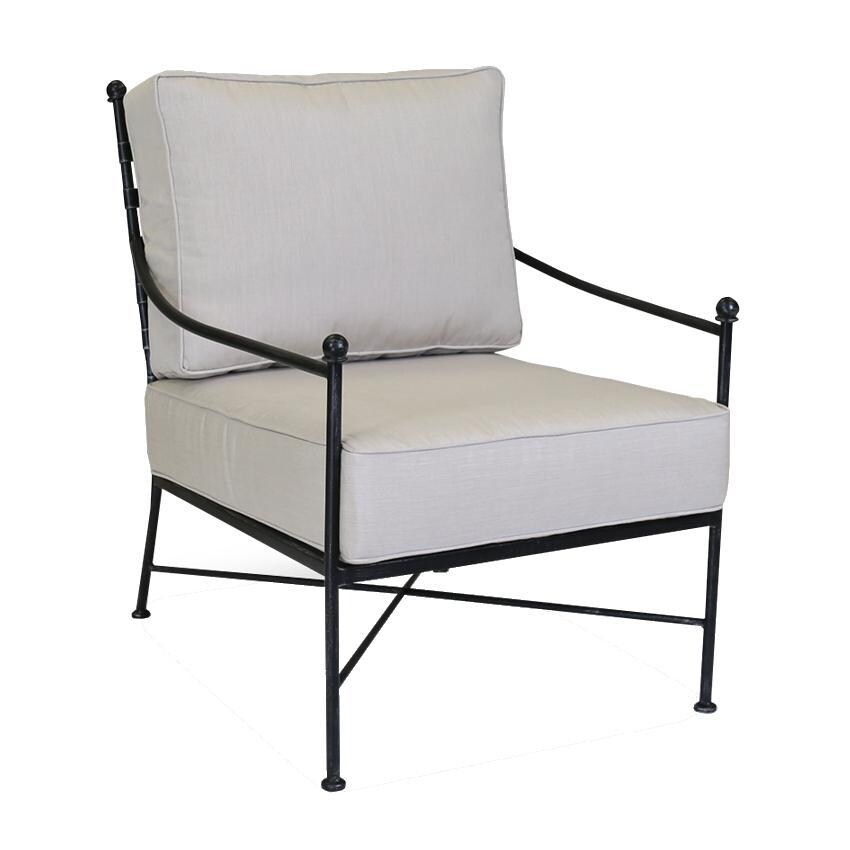 Provence Wrought Iron Club Chair W/ Sunbrella Canvas Flax Cushions By Sunset West - White Background thumbnail