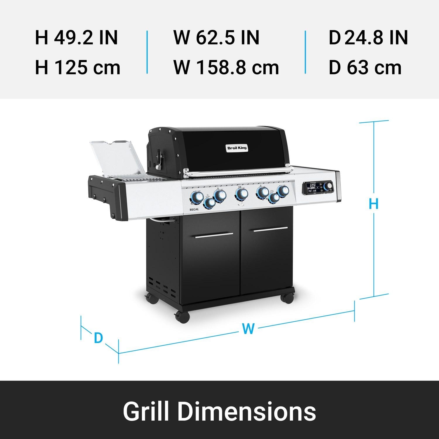 Broil King 688247 Regal Q 590 Pro IR Natural Gas Grill - Grill Dimensions - Dimensional thumbnail