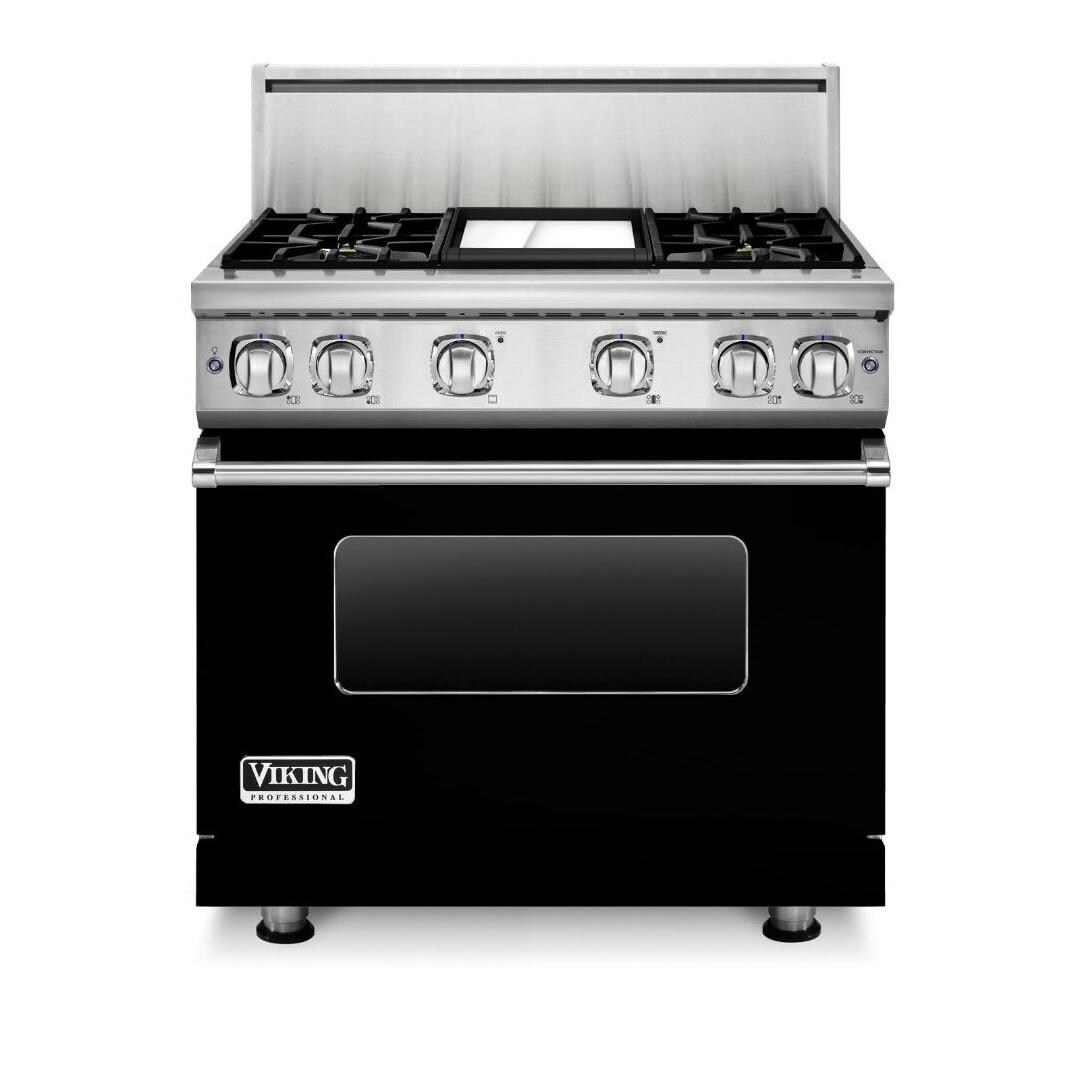 Viking Professional 7 Series 36-Inch 4-Burner Propane Gas Range With Griddle - Black - VGR73624GBKLP