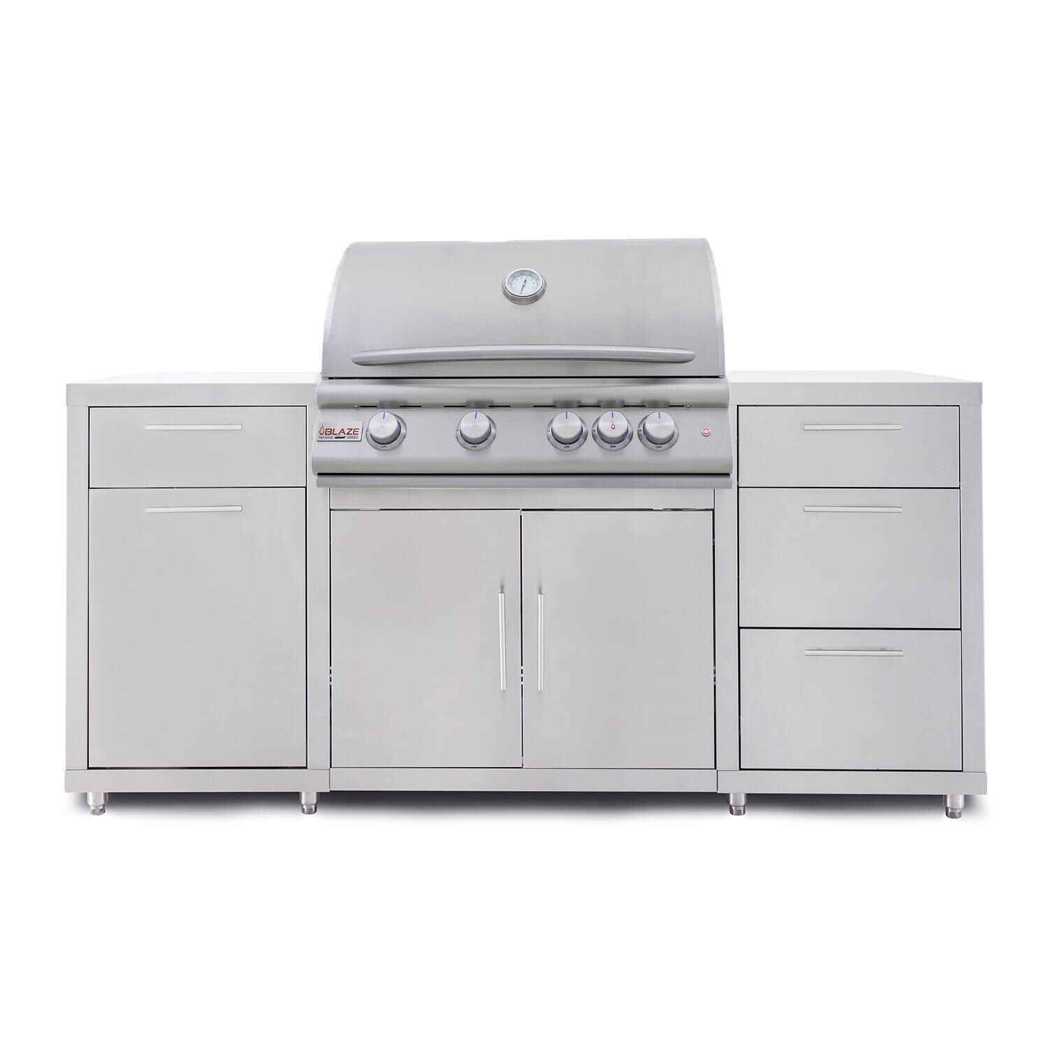 Blaze BLZ-SS-ISLAND-4LTE3MG-LP 6 ft Stainless Steel BBQ Island w/ Premium LTE 32-Inch Propane Grill - White Background thumbnail