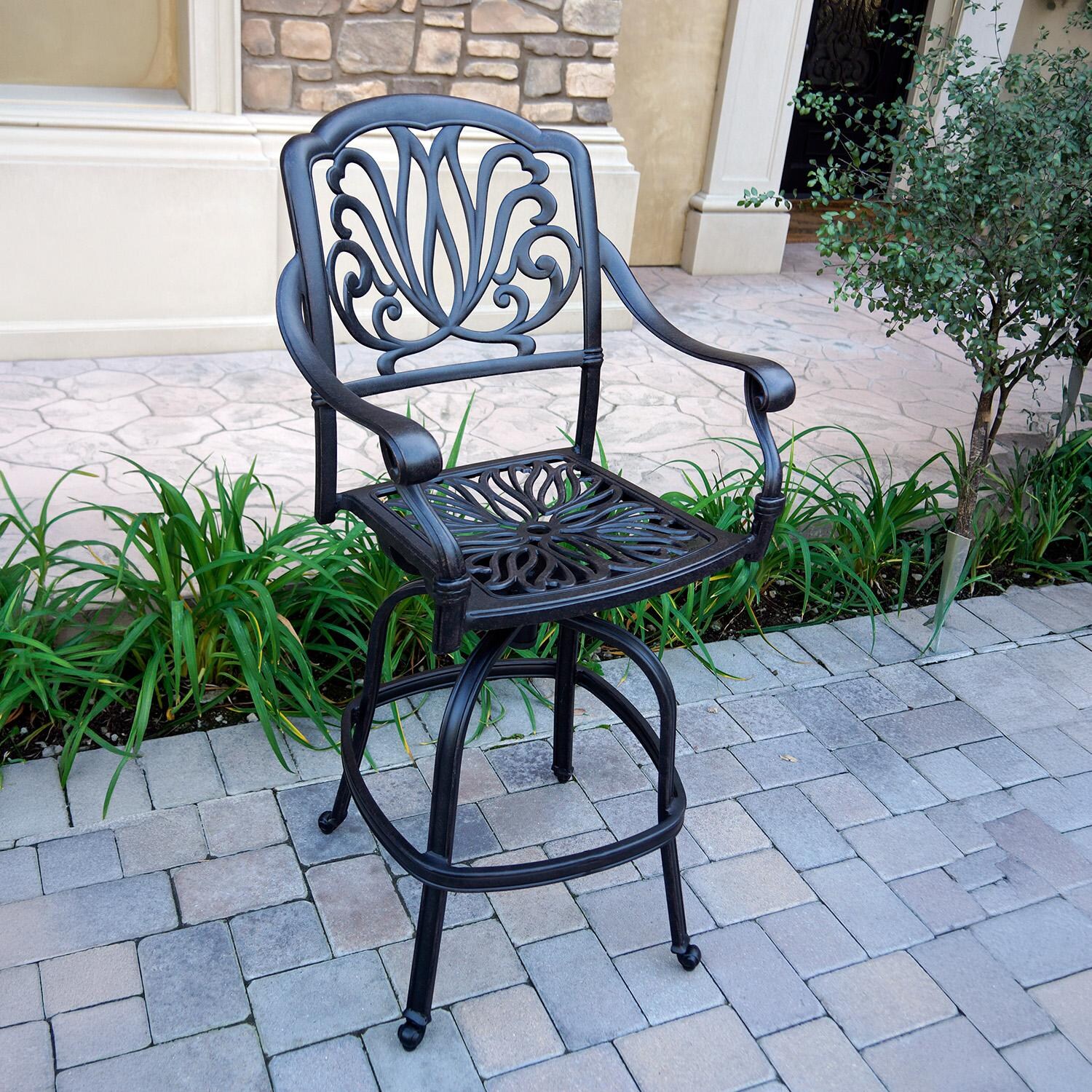 Darlee Elisabeth 5 Pc Cast Aluminum Bar Set w/ 42 Inch Round Series 30 Table in Antique Bronze/Beige - Chair w/ no Cushion - Lifestyle thumbnail