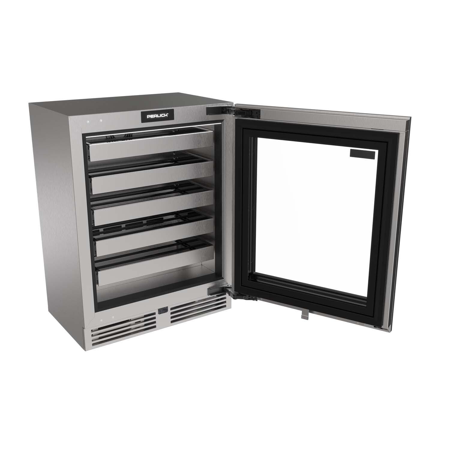 Perlick G5 Luxe 24-in 3.1 Cu. Ft. Shallow ADA Wine Cooler w/ Panel Ready Glass Door - Door Open - White Background thumbnail