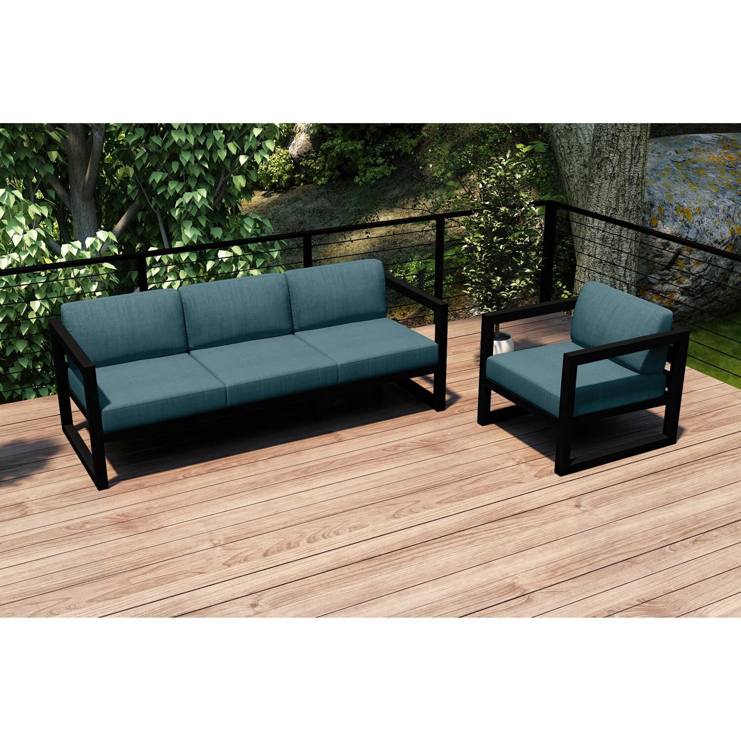 Lakeview MSTYCV-BK-2SS-CL Misty Cove 2 Pc Aluminum Seating Set in Black w/Cast Lagoon Cushions by Lakeview Outdoor Designs - Set Outside - Lifestyle thumbnail