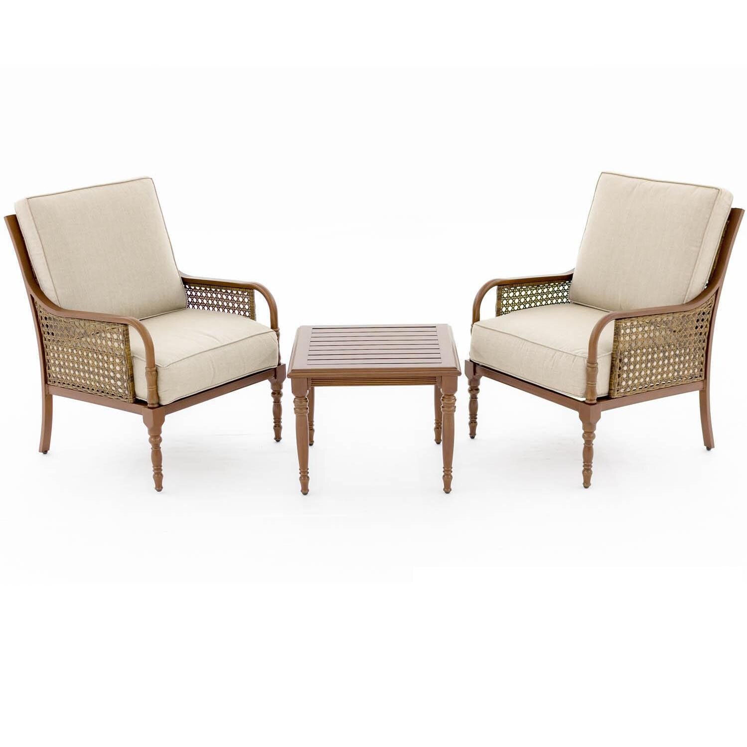 Arabella 3 Piece Aluminum Patio Conversation Set W/ Club Chairs & Sunbrella Cast Ash Cushions By Lakeview Outdoor Designs