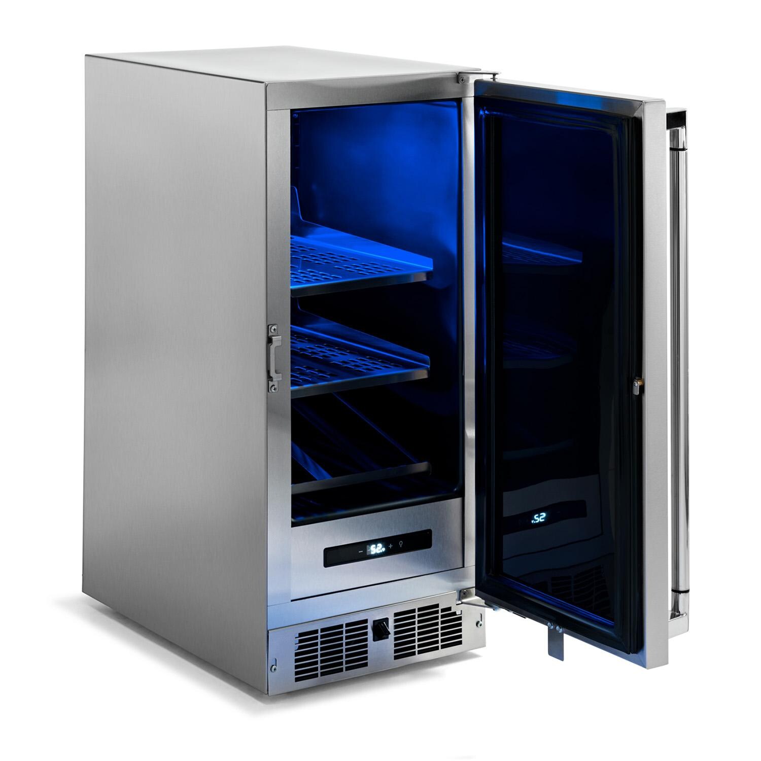 Lynx LN15REF 15-in 2.73 Cu. Ft. Outdoor Refrigerator w/ Lock - Angled Door Open Right Hinge - White Background thumbnail