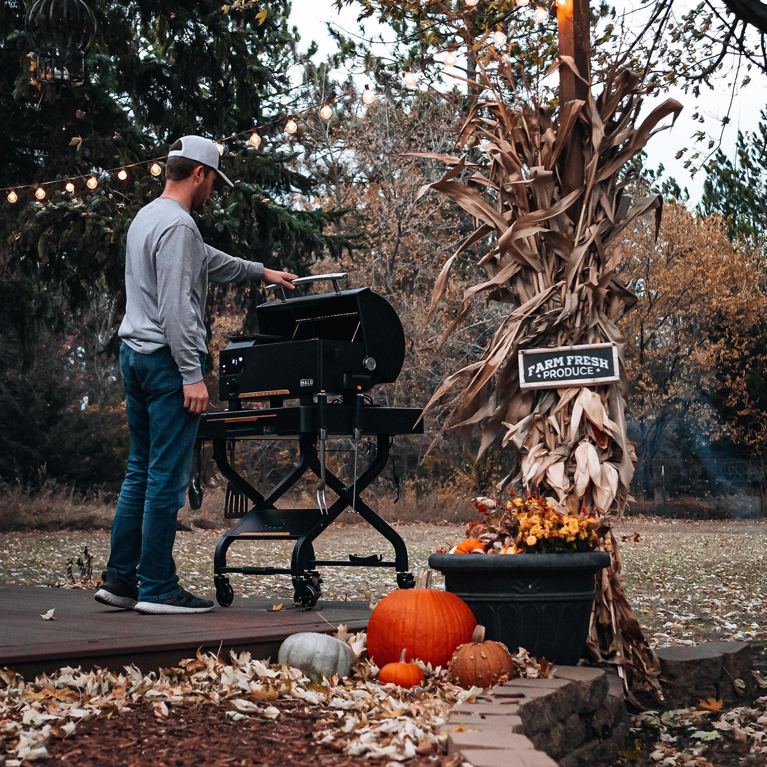 HALO HS-1005-ANA Prime300 Countertop Pellet Grill - Grilling in Autumn - Lifestyle thumbnail