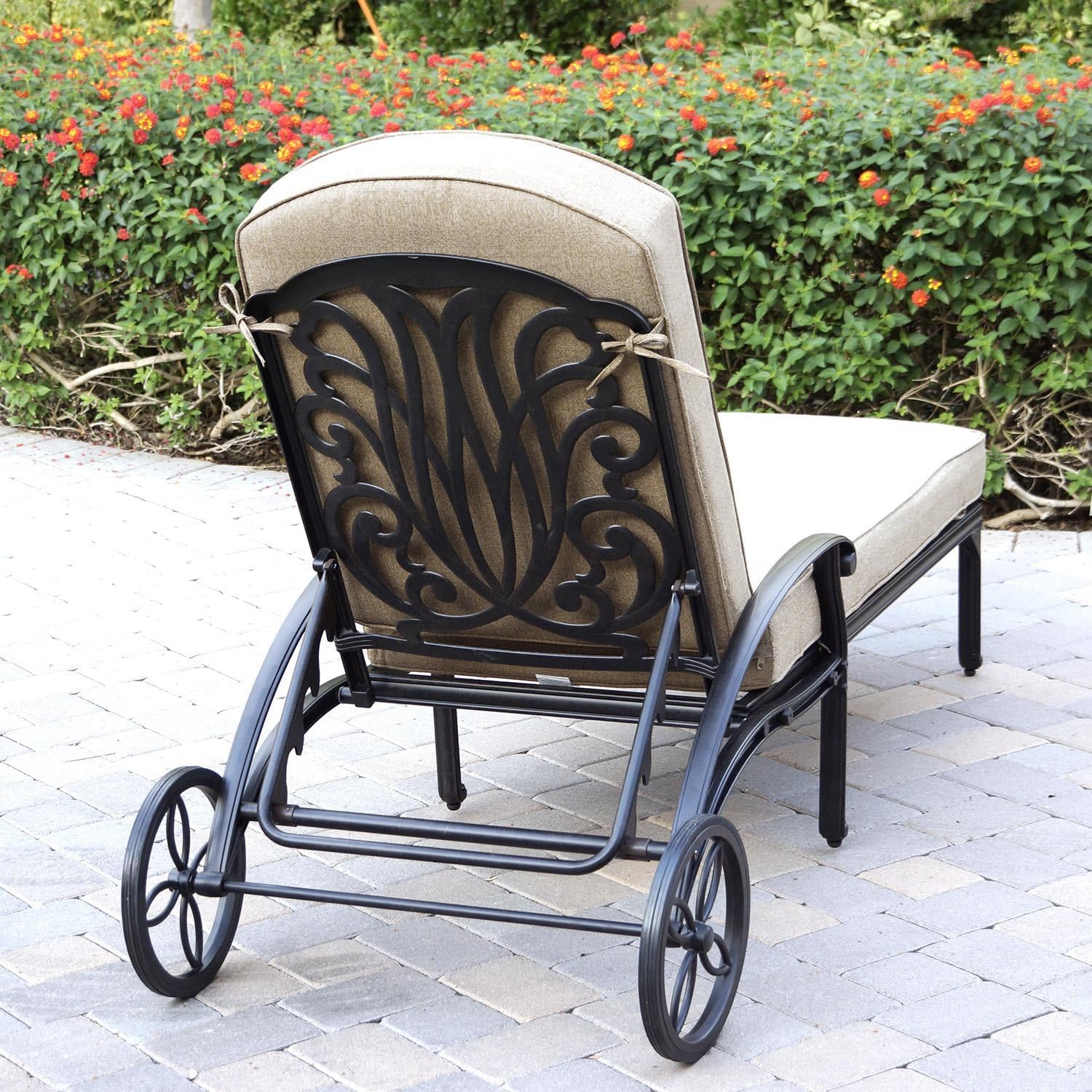  Darlee Elisabeth 3 Pc Cast Aluminum Chaise Lounge Set w/ 24 Inch Ice Bucket End Table & in Antique Bronze/Beige Canvas - Chaise Back - Lifestyle thumbnail