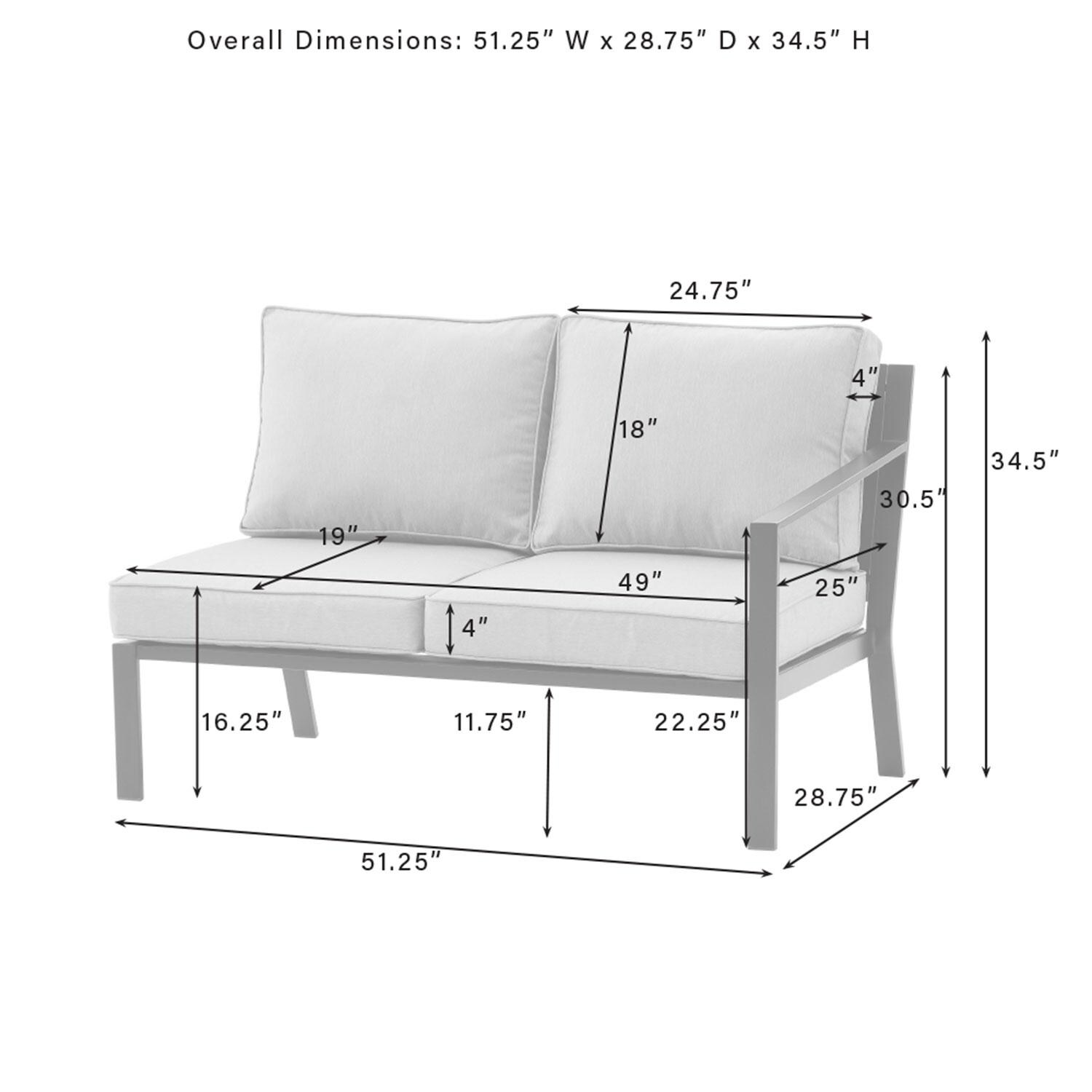 Ultimate Patio UP-92608MB-CL 5Pc Outdoor Sectional Set W/ Fire Table in Charcoal Gray - Right Arm Section Dimensions - Diagram thumbnail